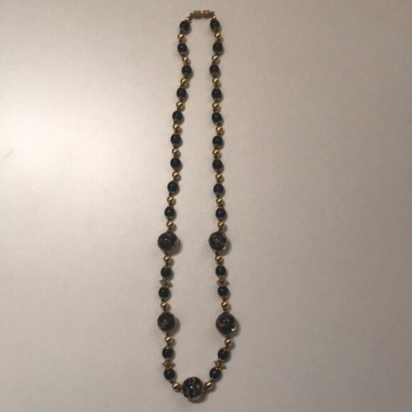 🖤✨ Vintage Black & Goldtone Murano Glass Beaded Necklace | 24” - Picture 3 of 7